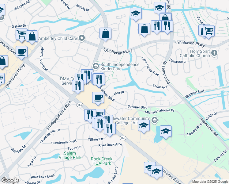 map of restaurants, bars, coffee shops, grocery stores, and more near 3971 Rica Drive in Virginia Beach