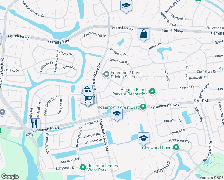 map of restaurants, bars, coffee shops, grocery stores, and more near 4816 Boxford Road in Virginia Beach