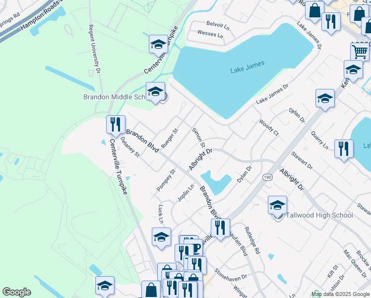 map of restaurants, bars, coffee shops, grocery stores, and more near 5728 Hendrix Drive in Virginia Beach