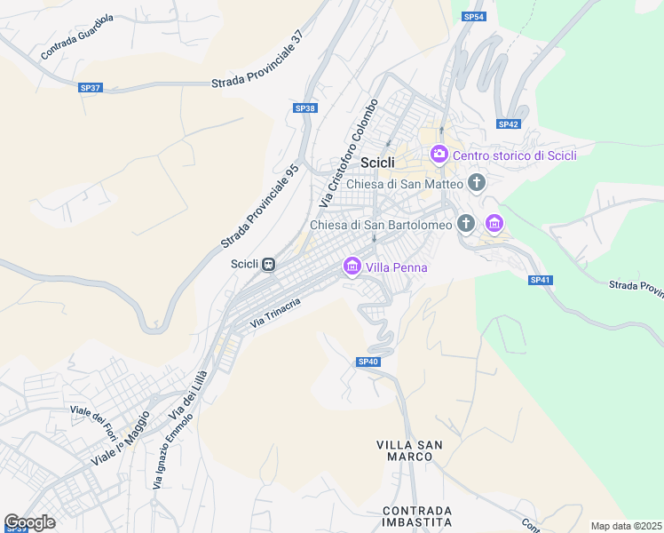 map of restaurants, bars, coffee shops, grocery stores, and more near 81 Via Mentana in Scicli