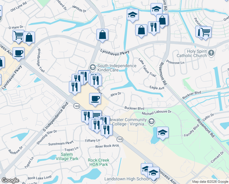map of restaurants, bars, coffee shops, grocery stores, and more near 3942 Rica Drive in Virginia Beach