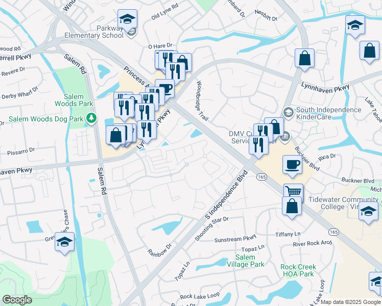 map of restaurants, bars, coffee shops, grocery stores, and more near 1604 Halesworth Lane in Virginia Beach