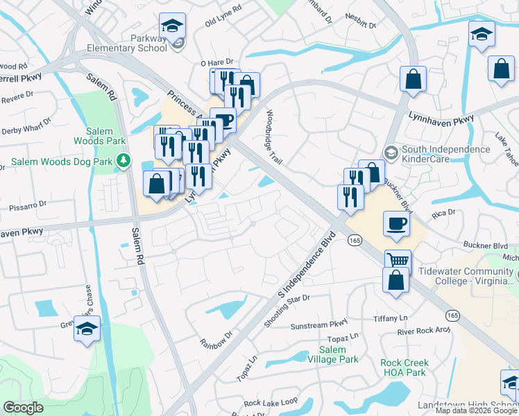 map of restaurants, bars, coffee shops, grocery stores, and more near 1604 Halesworth Lane in Virginia Beach