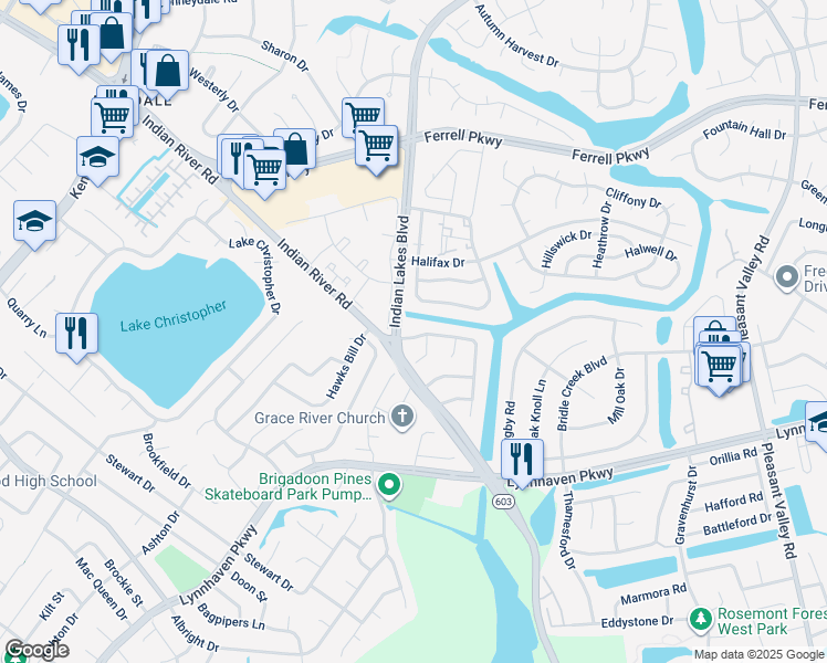 map of restaurants, bars, coffee shops, grocery stores, and more near 1735 Hiawatha Drive in Virginia Beach
