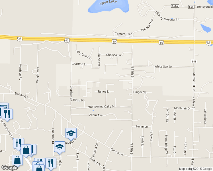 map of restaurants, bars, coffee shops, grocery stores, and more near 1631 Renee Lane in Poplar Bluff