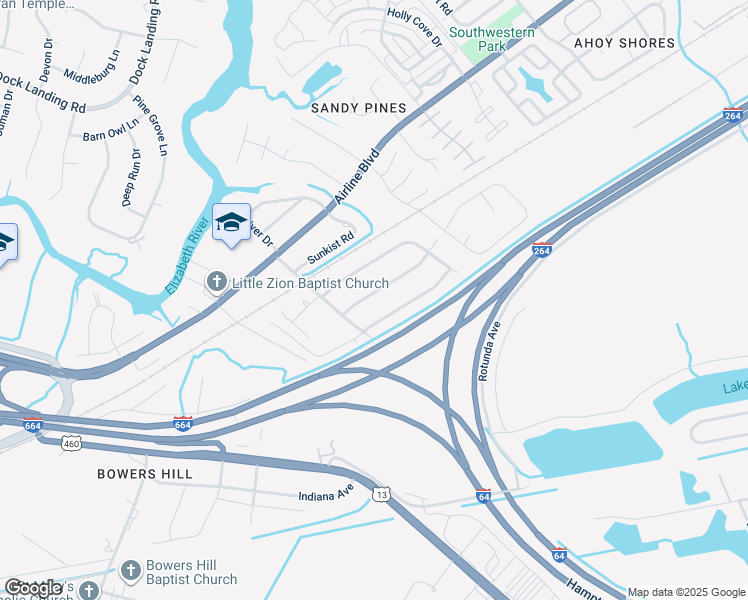 map of restaurants, bars, coffee shops, grocery stores, and more near 4016 Sun Valley Crescent in Chesapeake