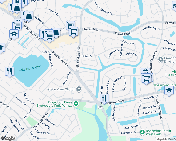 map of restaurants, bars, coffee shops, grocery stores, and more near 5254 Settlers Park Drive in Virginia Beach