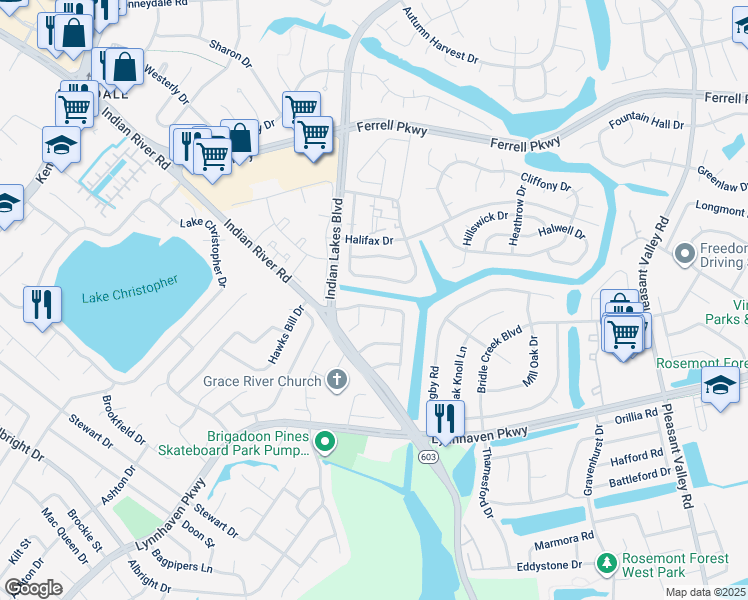 map of restaurants, bars, coffee shops, grocery stores, and more near 5254 Settlers Park Drive in Virginia Beach