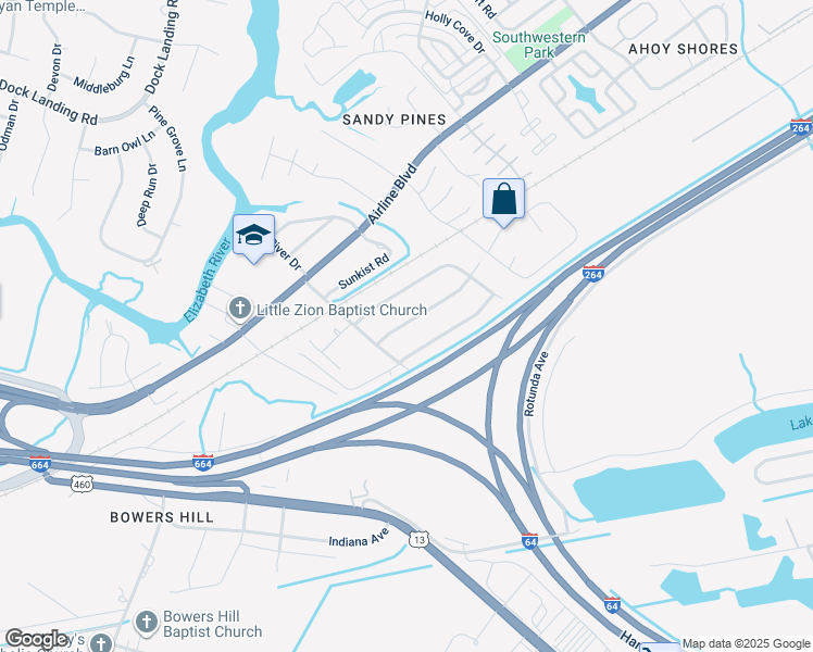 map of restaurants, bars, coffee shops, grocery stores, and more near 4016 Sun Valley Crescent in Chesapeake