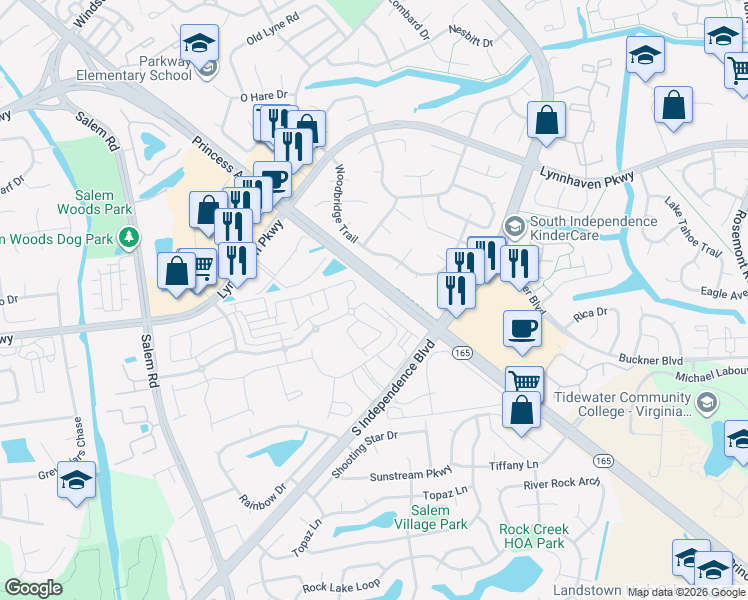 map of restaurants, bars, coffee shops, grocery stores, and more near 3872 Clarendon Way in Virginia Beach