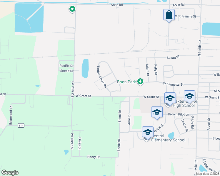 map of restaurants, bars, coffee shops, grocery stores, and more near 303 Timber Creek Road in Dexter