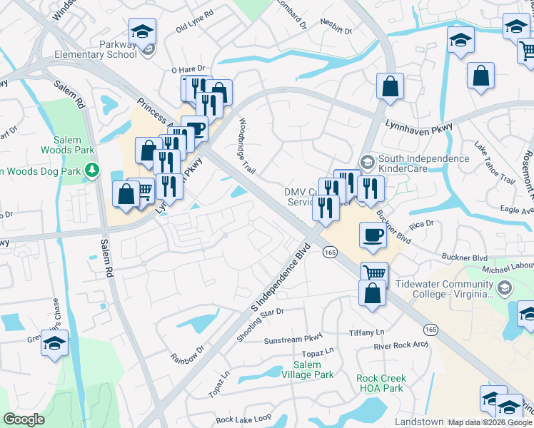map of restaurants, bars, coffee shops, grocery stores, and more near 3872 Clarendon Way in Virginia Beach