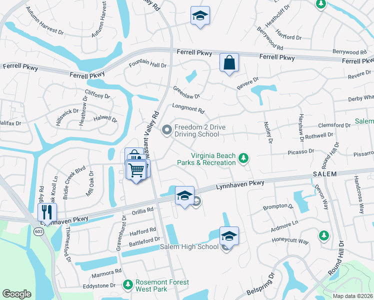 map of restaurants, bars, coffee shops, grocery stores, and more near 4816 Boxford Road in Virginia Beach