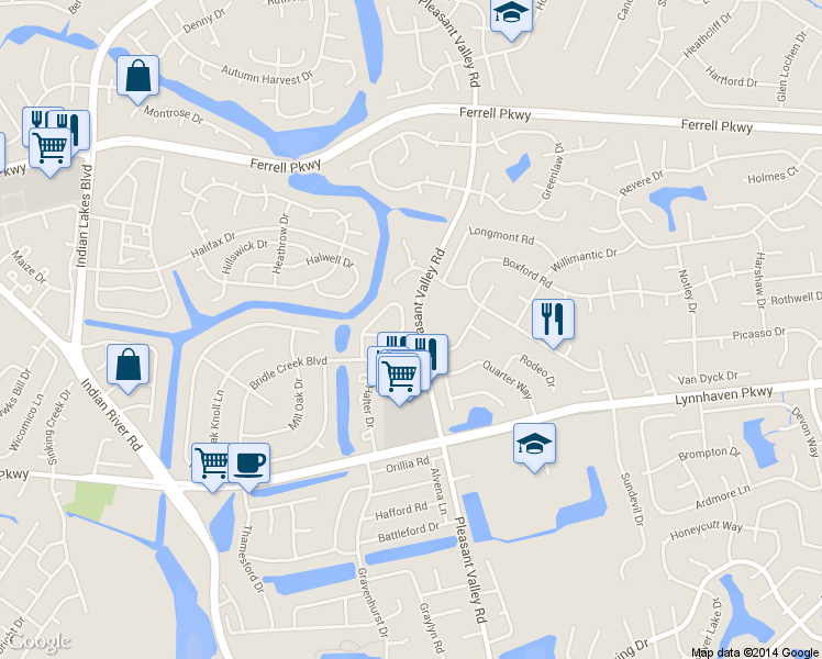 map of restaurants, bars, coffee shops, grocery stores, and more near 1601 High Plains Drive in Virginia Beach
