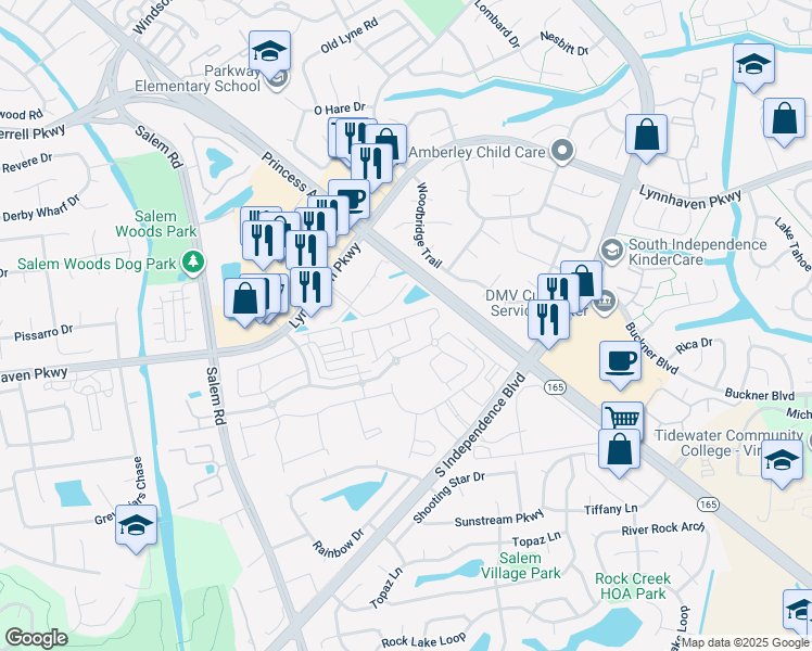 map of restaurants, bars, coffee shops, grocery stores, and more near 1685 Halesworth Lane in Virginia Beach