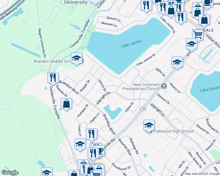 map of restaurants, bars, coffee shops, grocery stores, and more near 5713 Hendrix Drive in Virginia Beach
