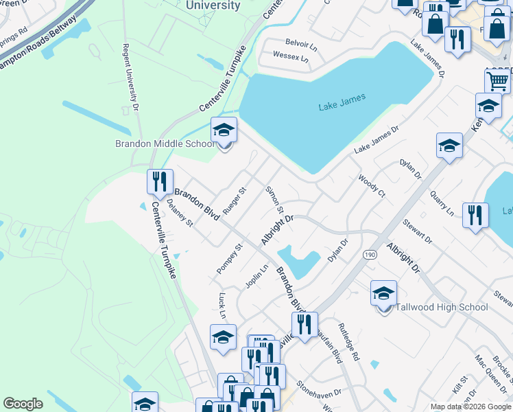 map of restaurants, bars, coffee shops, grocery stores, and more near 5728 Hendrix Drive in Virginia Beach