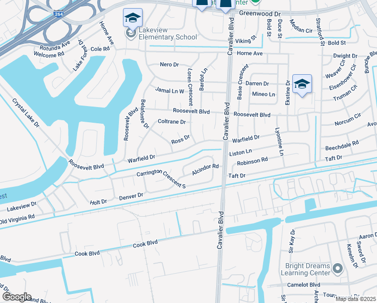 map of restaurants, bars, coffee shops, grocery stores, and more near 1207 Warfield Drive in Portsmouth