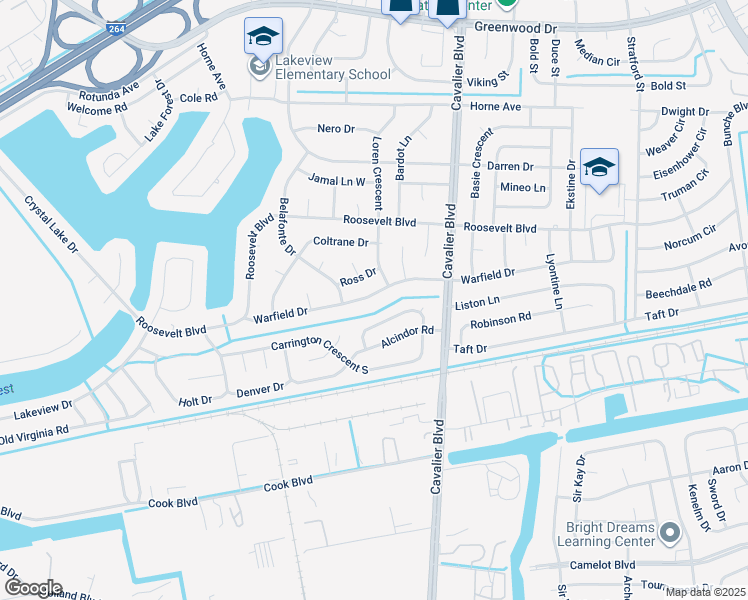 map of restaurants, bars, coffee shops, grocery stores, and more near 1207 Warfield Drive in Portsmouth