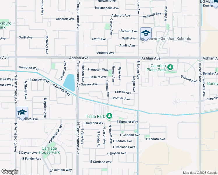 map of restaurants, bars, coffee shops, grocery stores, and more near 3371 Carson Avenue in Clovis