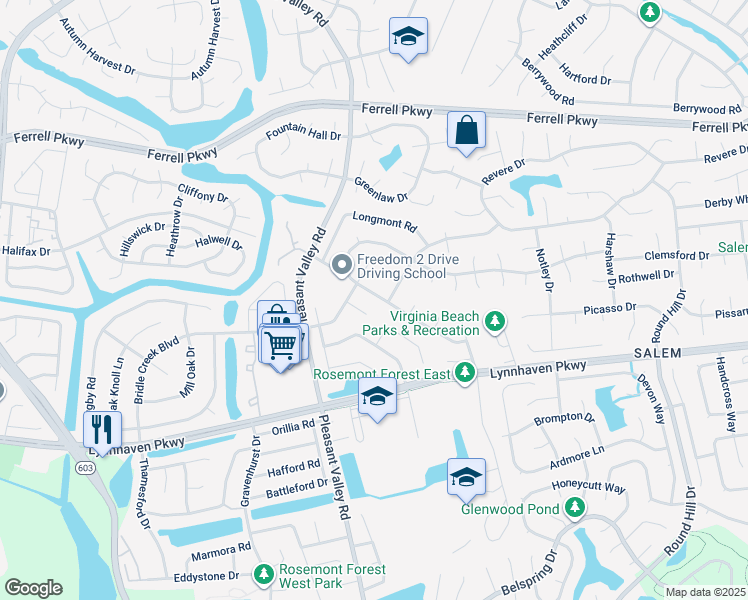 map of restaurants, bars, coffee shops, grocery stores, and more near 4816 Boxford Road in Virginia Beach