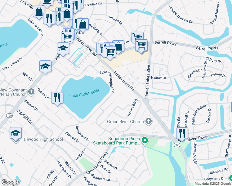 map of restaurants, bars, coffee shops, grocery stores, and more near 1741 Lake Christopher Drive in Virginia Beach