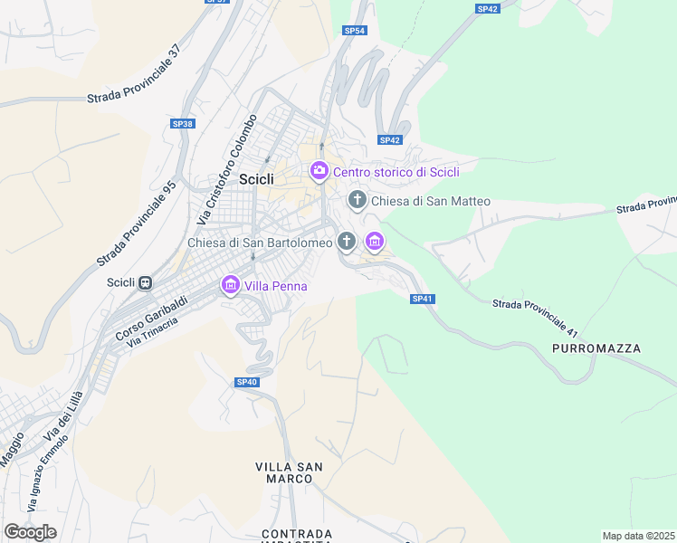 map of restaurants, bars, coffee shops, grocery stores, and more near 31 Via Guadagna in Scicli