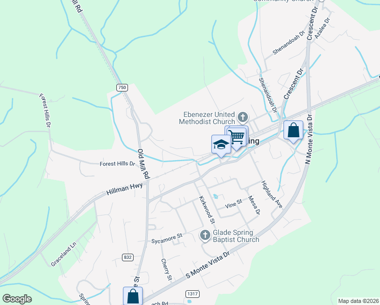 map of restaurants, bars, coffee shops, grocery stores, and more near 228 Boxwood in Glade Spring
