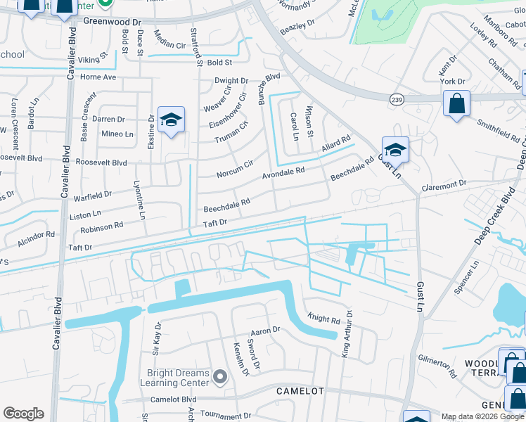 map of restaurants, bars, coffee shops, grocery stores, and more near 404 Taft Drive in Portsmouth