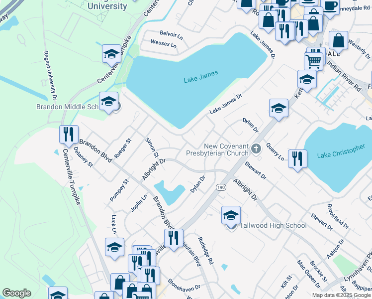 map of restaurants, bars, coffee shops, grocery stores, and more near 5700 Hendrix Drive in Virginia Beach