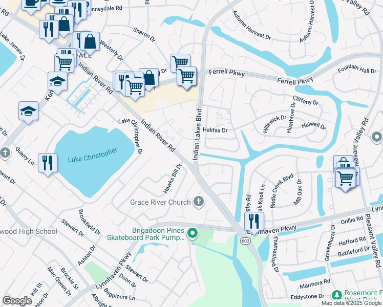 map of restaurants, bars, coffee shops, grocery stores, and more near 1735 Hiawatha Drive in Virginia Beach