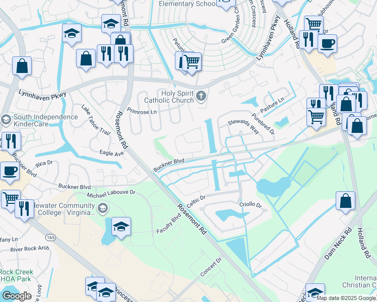 map of restaurants, bars, coffee shops, grocery stores, and more near 3698 Common Area Ca in Virginia Beach
