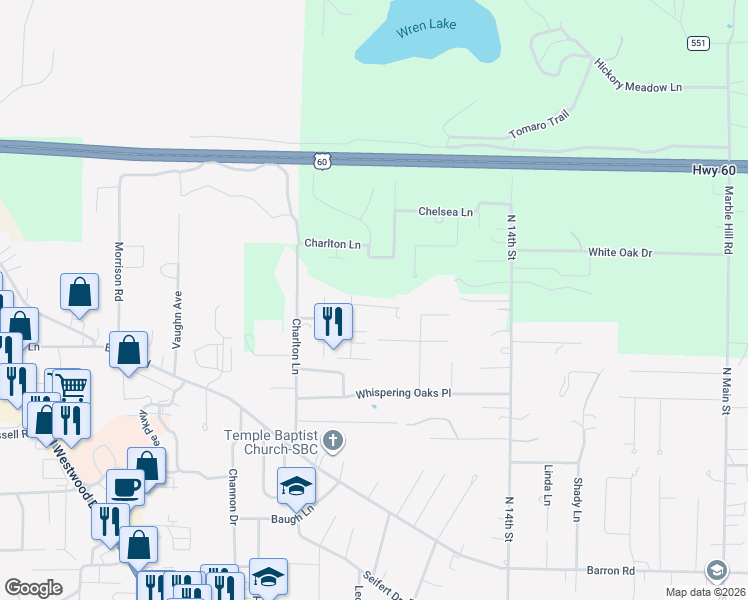 map of restaurants, bars, coffee shops, grocery stores, and more near 1815 Kysar Road in Poplar Bluff