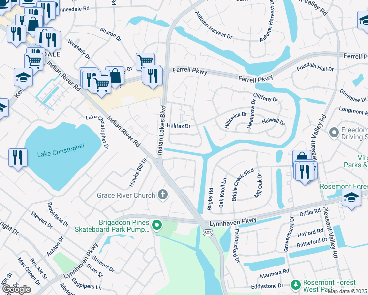 map of restaurants, bars, coffee shops, grocery stores, and more near 1576 Jameson Drive in Virginia Beach