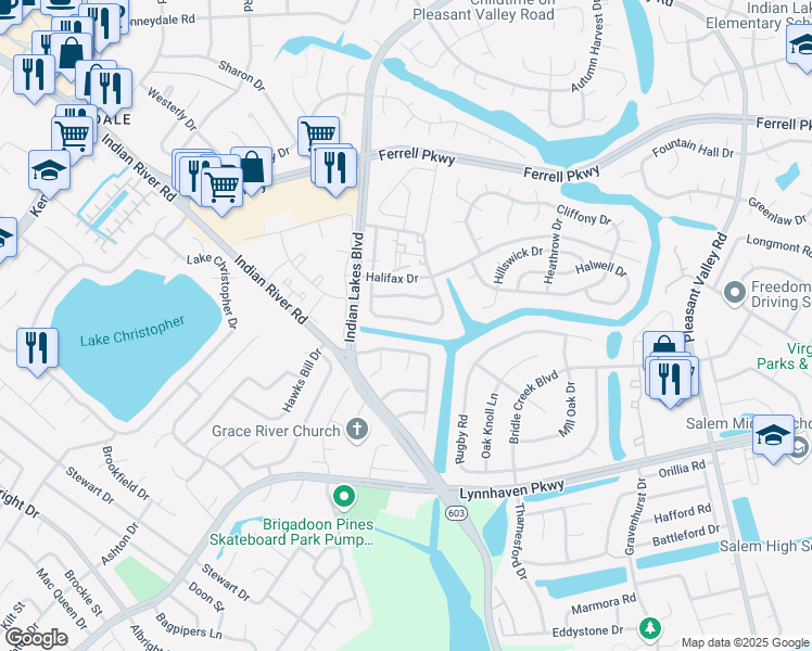 map of restaurants, bars, coffee shops, grocery stores, and more near 1576 Jameson Drive in Virginia Beach