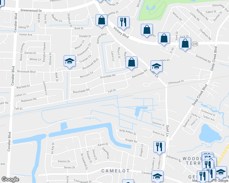 map of restaurants, bars, coffee shops, grocery stores, and more near 319 Taft Drive in Portsmouth