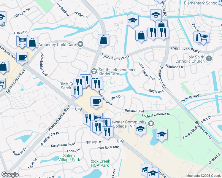 map of restaurants, bars, coffee shops, grocery stores, and more near 3907 Buchanan Drive in Virginia Beach