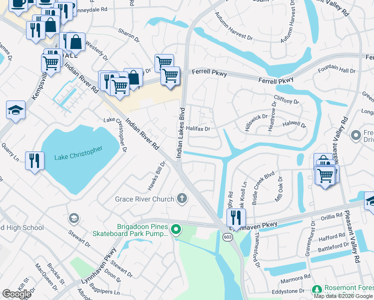 map of restaurants, bars, coffee shops, grocery stores, and more near 1735 Hiawatha Drive in Virginia Beach