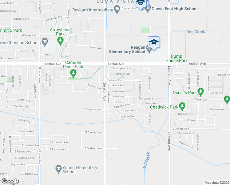 map of restaurants, bars, coffee shops, grocery stores, and more near 3448 Sussex Avenue in Clovis