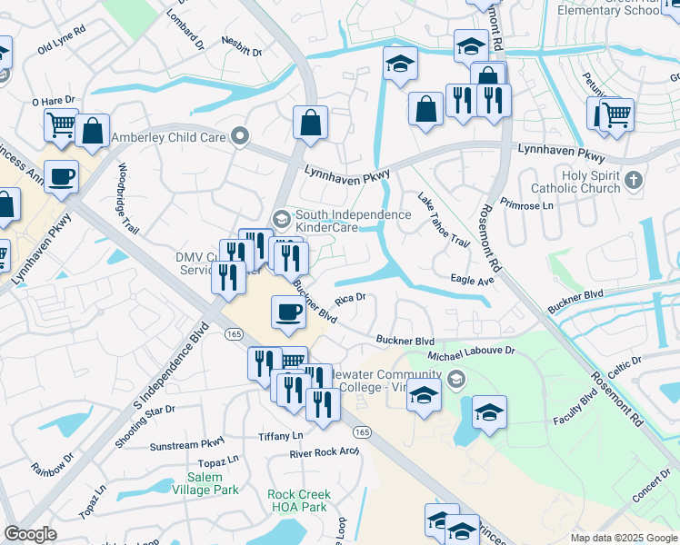 map of restaurants, bars, coffee shops, grocery stores, and more near 3907 Buchanan Drive in Virginia Beach