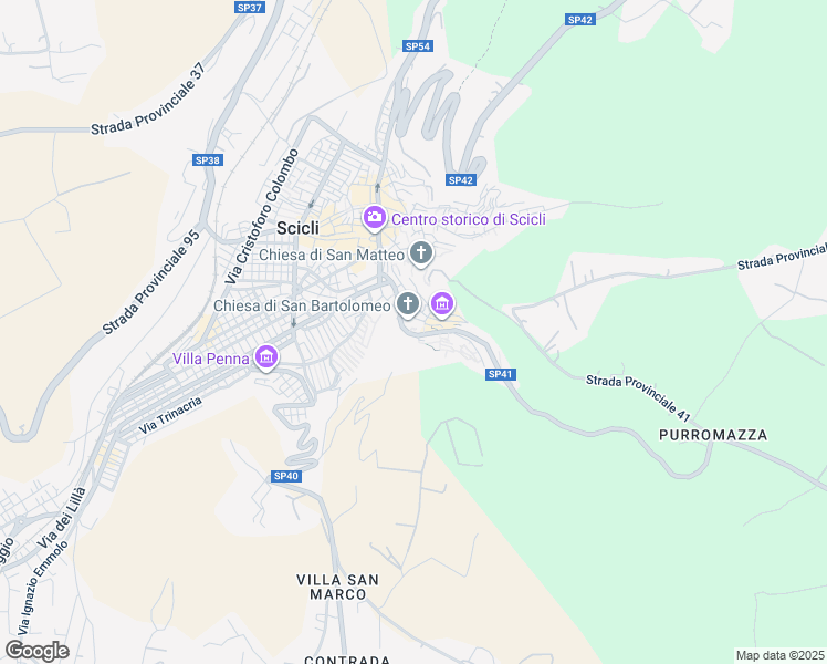 map of restaurants, bars, coffee shops, grocery stores, and more near 23 Via Guadagna in Scicli