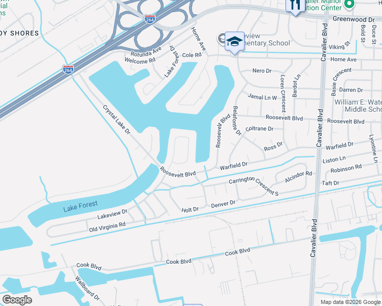 map of restaurants, bars, coffee shops, grocery stores, and more near 1114 Lakeview Drive in Portsmouth