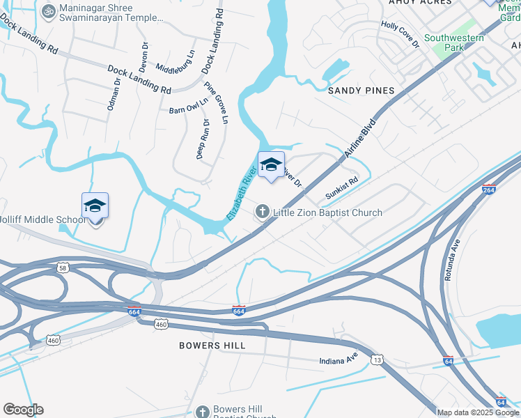 map of restaurants, bars, coffee shops, grocery stores, and more near 1408 Ashton Street in Chesapeake