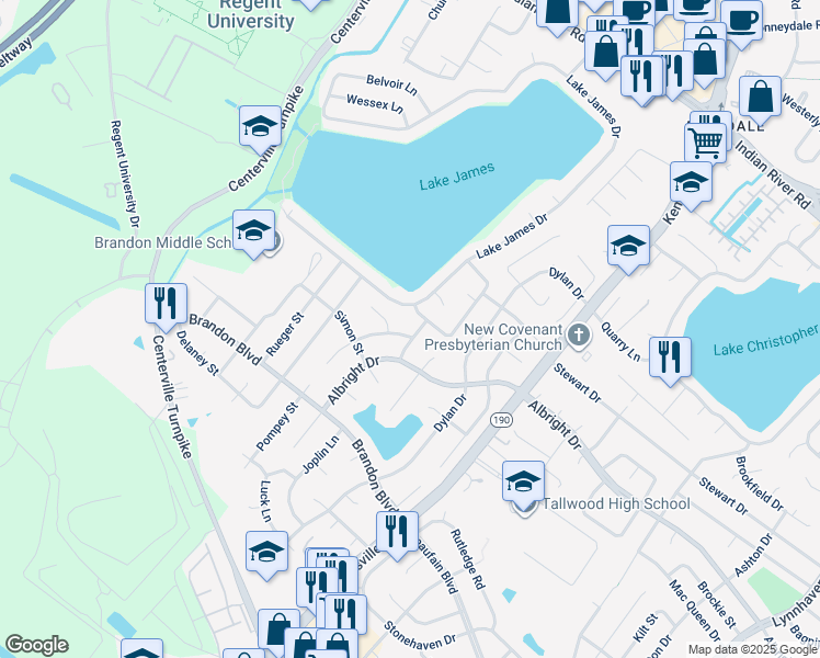 map of restaurants, bars, coffee shops, grocery stores, and more near 5700 Hendrix Drive in Virginia Beach