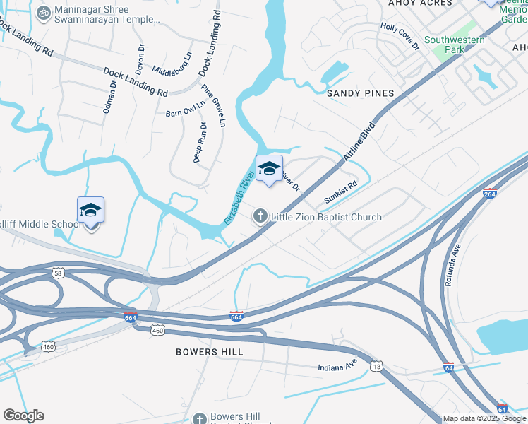 map of restaurants, bars, coffee shops, grocery stores, and more near 1408 Ashton Street in Chesapeake