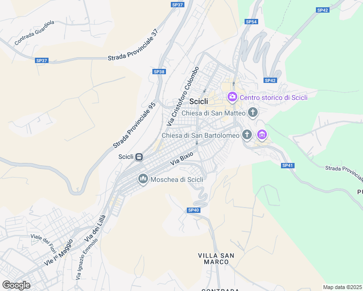 map of restaurants, bars, coffee shops, grocery stores, and more near Via Tommaso Campanella in Scicli