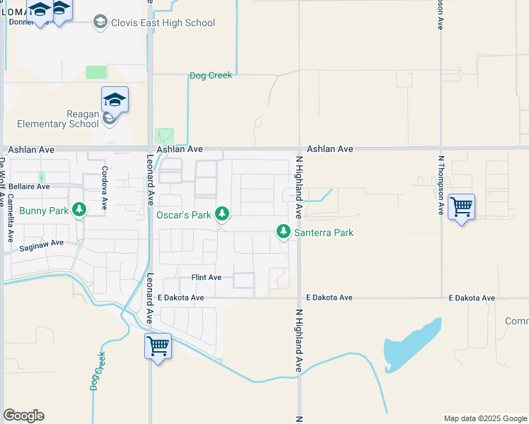 map of restaurants, bars, coffee shops, grocery stores, and more near 4113 Sussex Avenue in Clovis