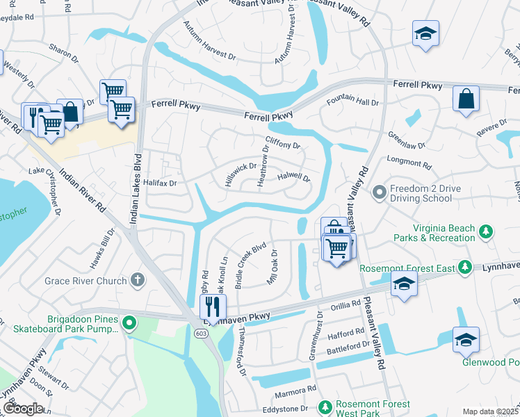 map of restaurants, bars, coffee shops, grocery stores, and more near 4824 Rugby Road in Virginia Beach