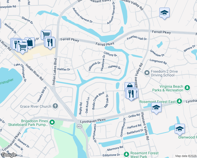 map of restaurants, bars, coffee shops, grocery stores, and more near 4824 Rugby Road in Virginia Beach