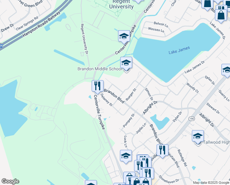 map of restaurants, bars, coffee shops, grocery stores, and more near 5709 Brandon Boulevard in Virginia Beach